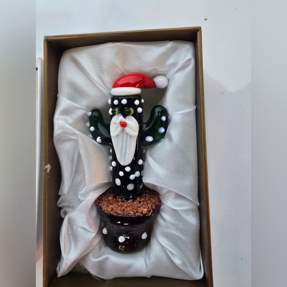Pier 1 Hand Blown Glass Santa Cactus